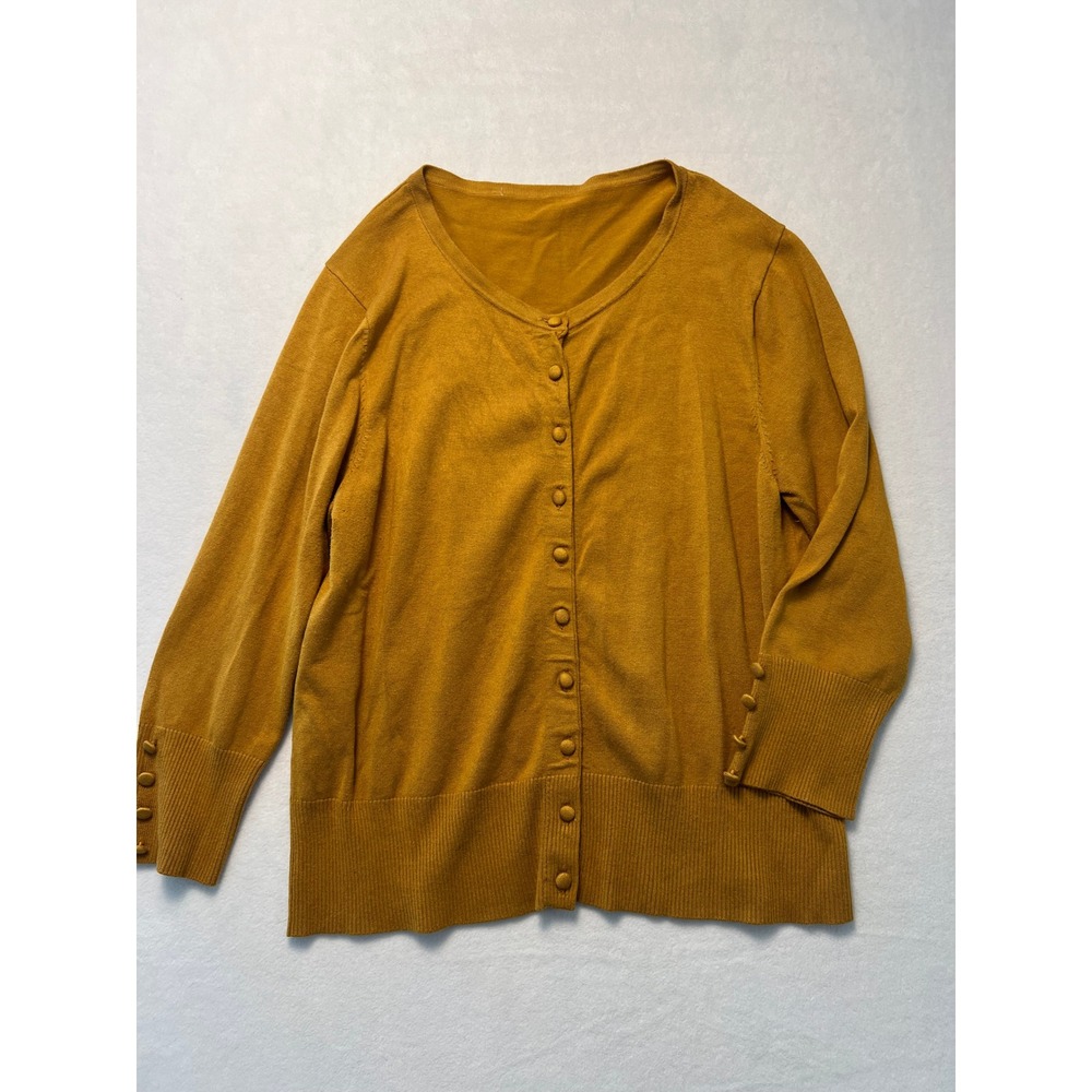 Academia Preppy Medium Cardigan Sweater Mustard Yellow Button Ribbed Knit Granny